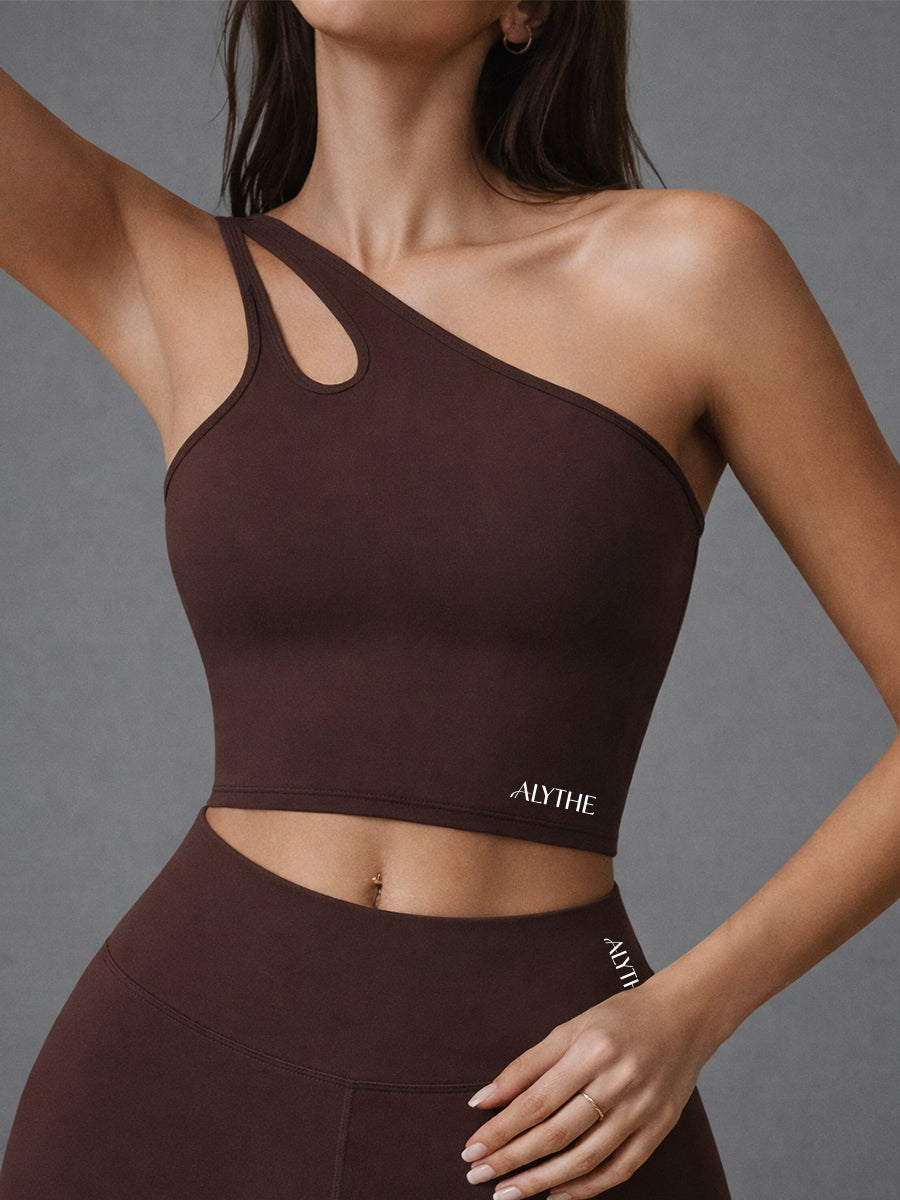 Asymmetrical One Shoulder Bra Top Brown