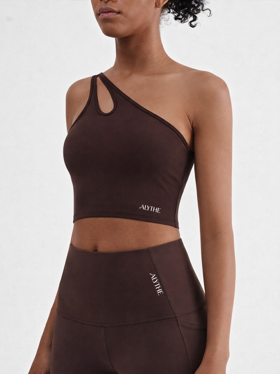 Asymmetrical One Shoulder Bra Top Brown