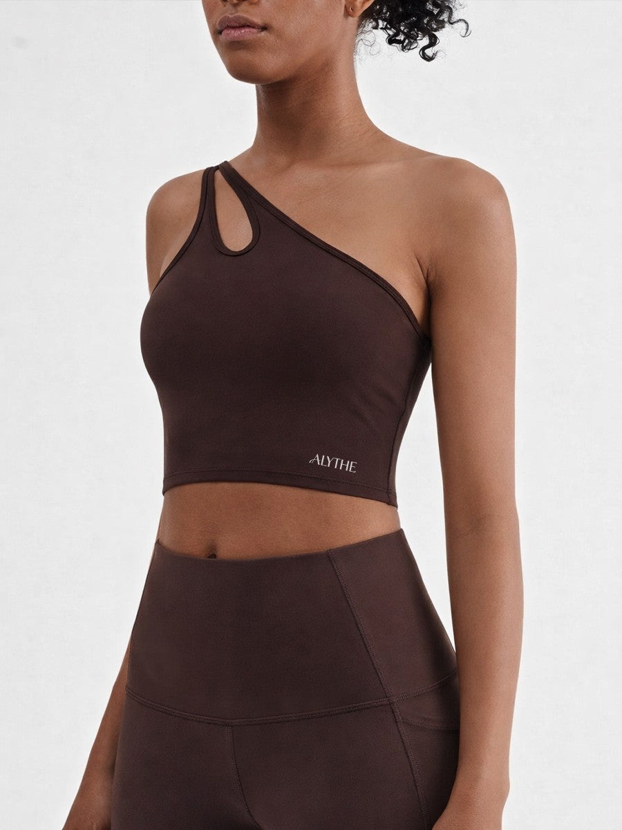 Asymmetrical One Shoulder Bra Top Brown
