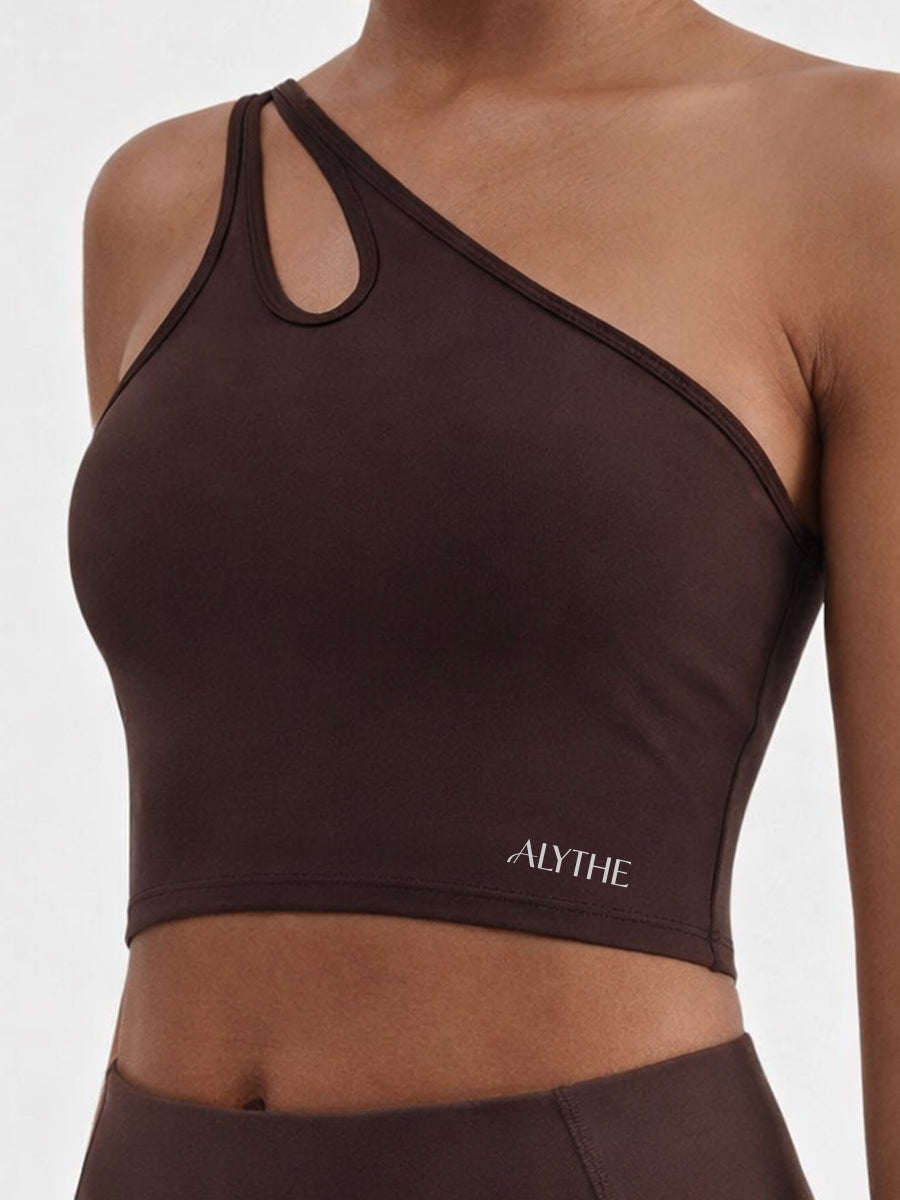 Asymmetrical One Shoulder Bra Top Brown