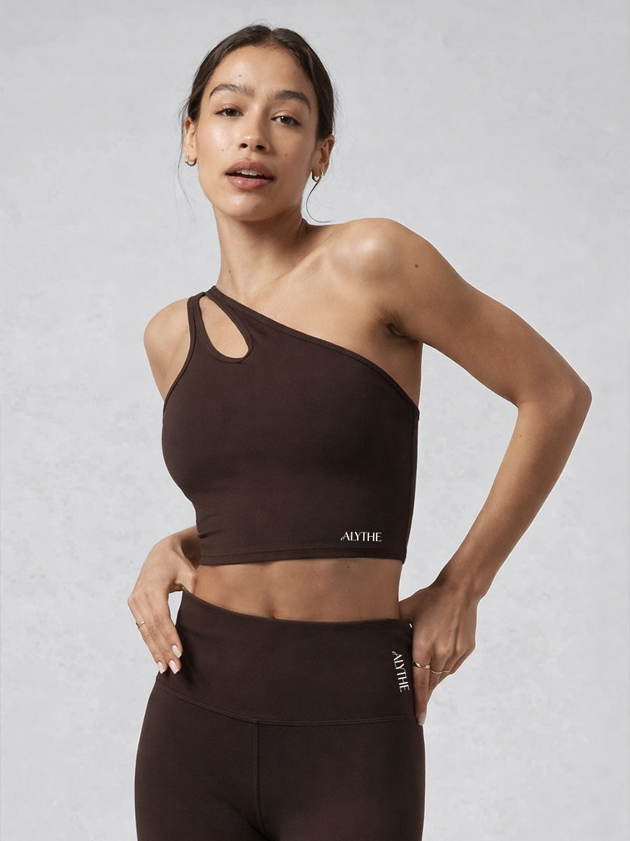 Asymmetrical One Shoulder Bra Top Brown