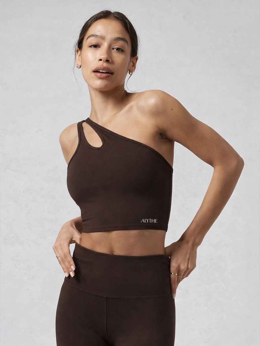 Asymmetrical One Shoulder Bra Top Brown