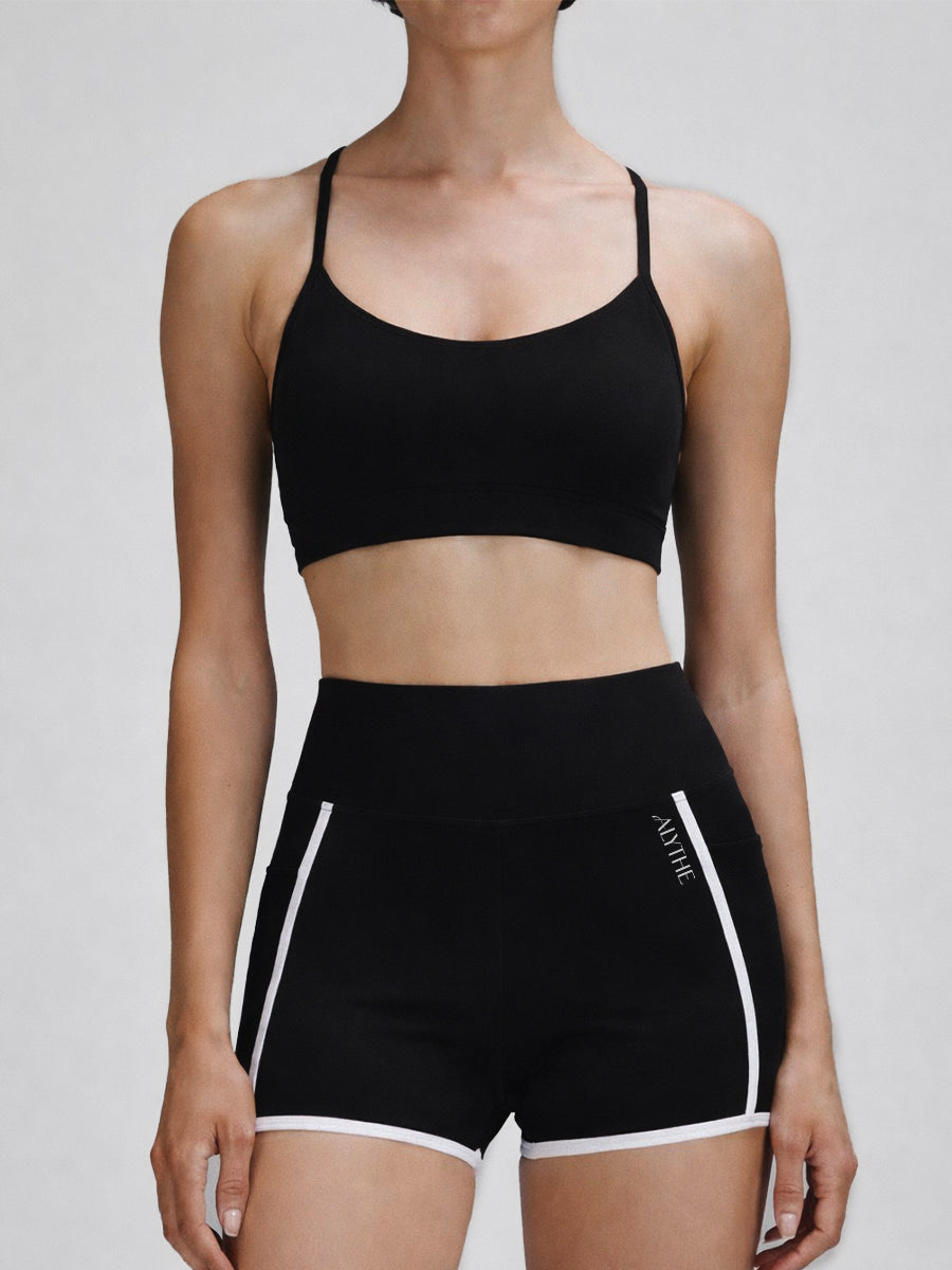 High Waist Contrast Trim Shorts Black