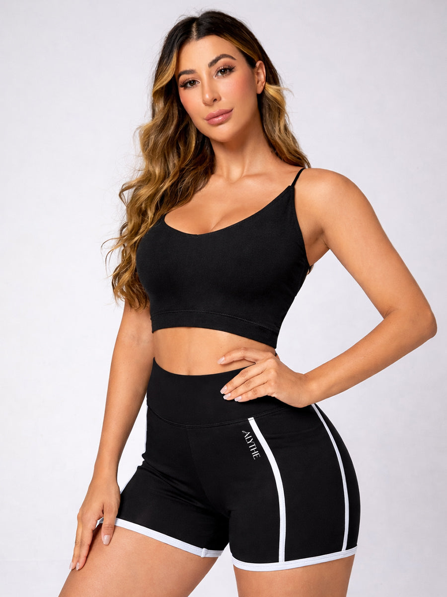 High Waist Contrast Trim Shorts Black