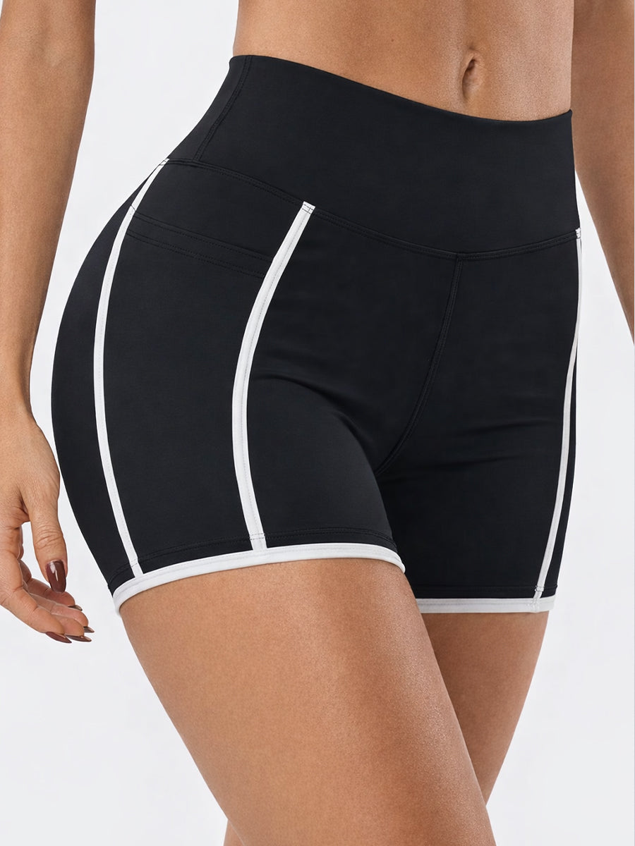 High Waist Contrast Trim Shorts Black