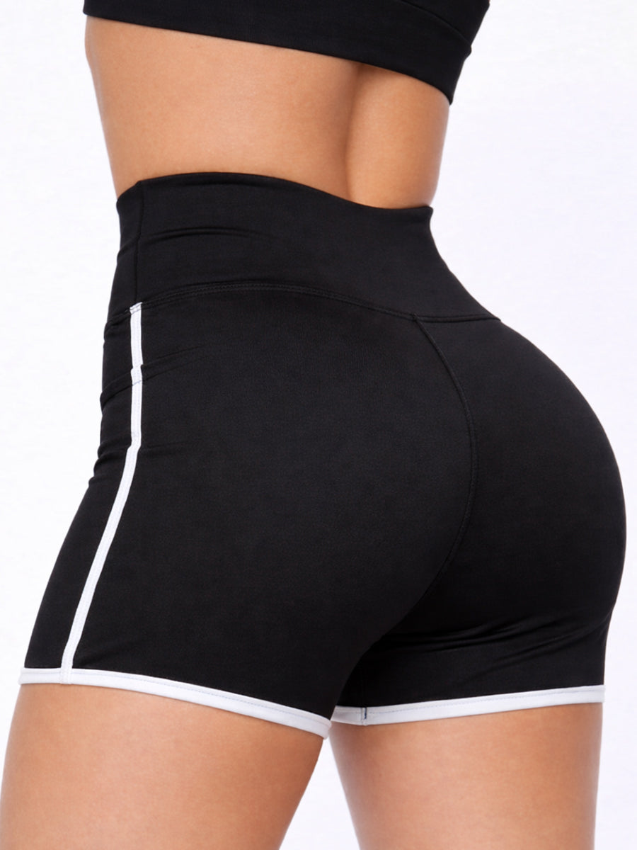 High Waist Contrast Trim Shorts Black