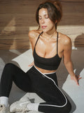 Crossover Waist Contrast Trim Leggings Black