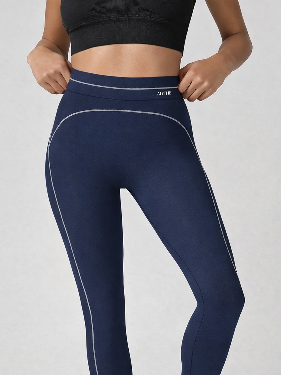 High Waist Seam Detail Leggings Navy