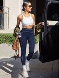 High Waist Seam Detail Leggings Navy