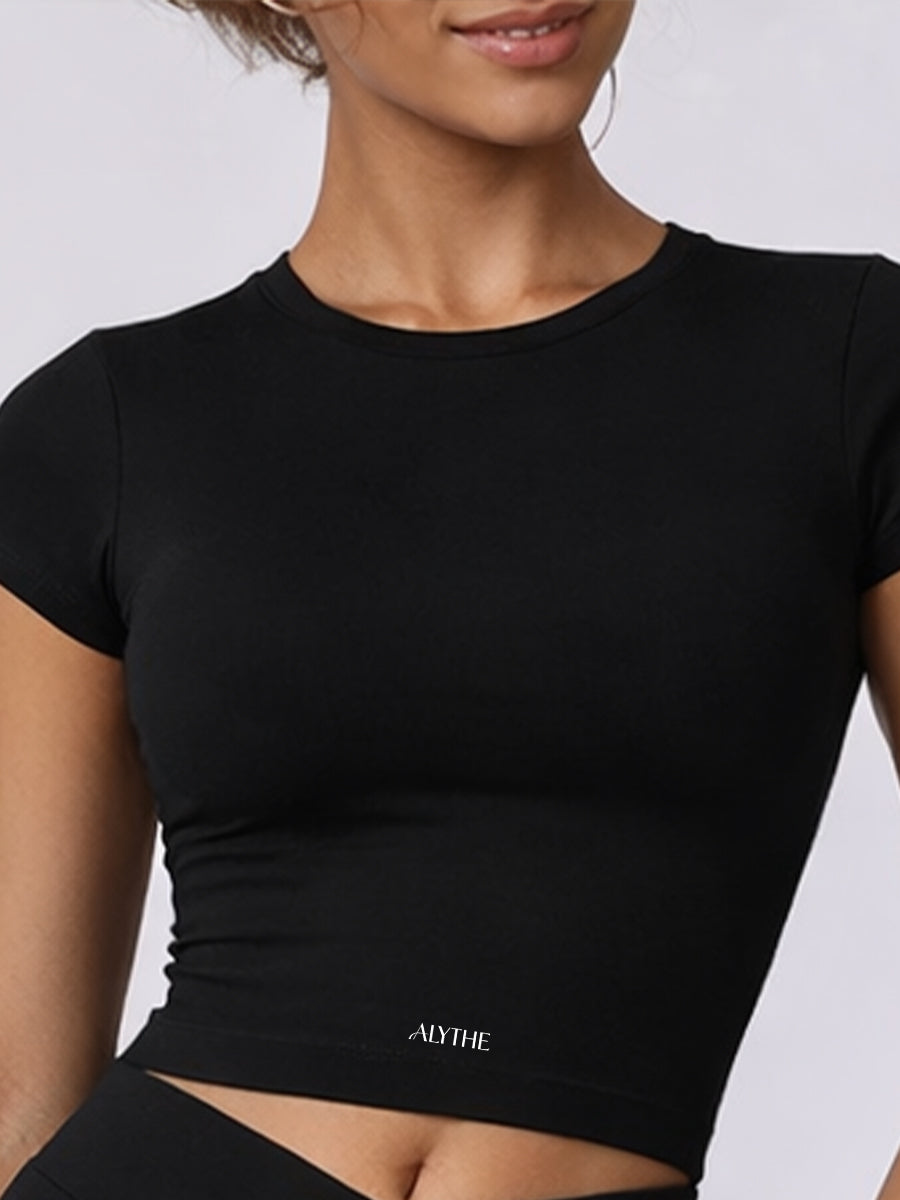 Short Sleeve Crop Top and High Waist Shorts Set Black