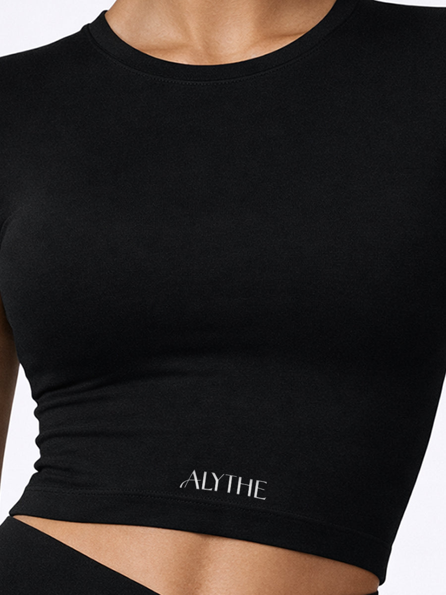 Short Sleeve Crop Top and High Waist Shorts Set Black