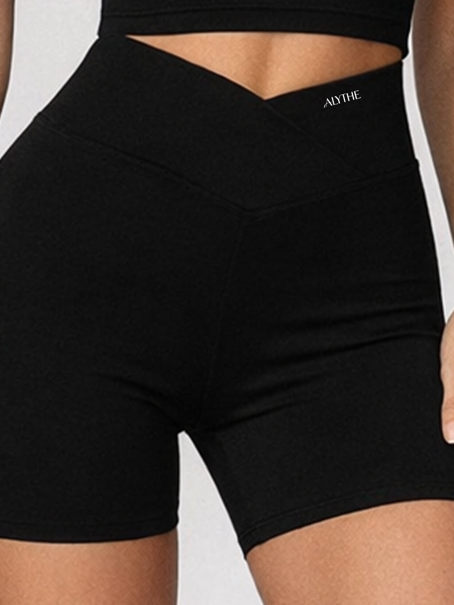 Short Sleeve Crop Top and High Waist Shorts Set Black