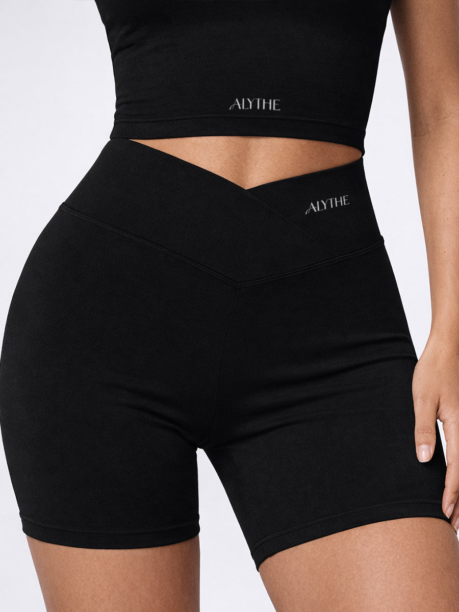 Short Sleeve Crop Top and High Waist Shorts Set Black