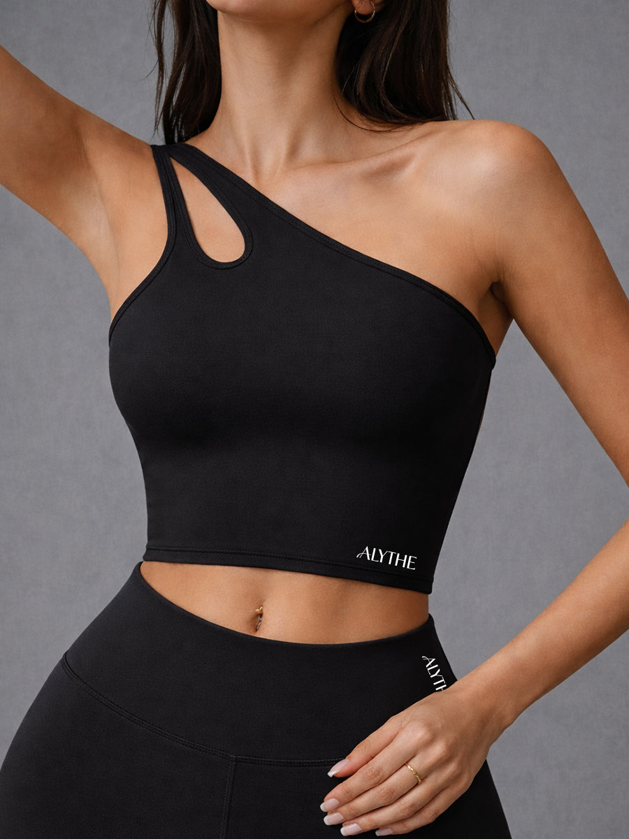 Asymmetrical One Shoulder Bra Top Black