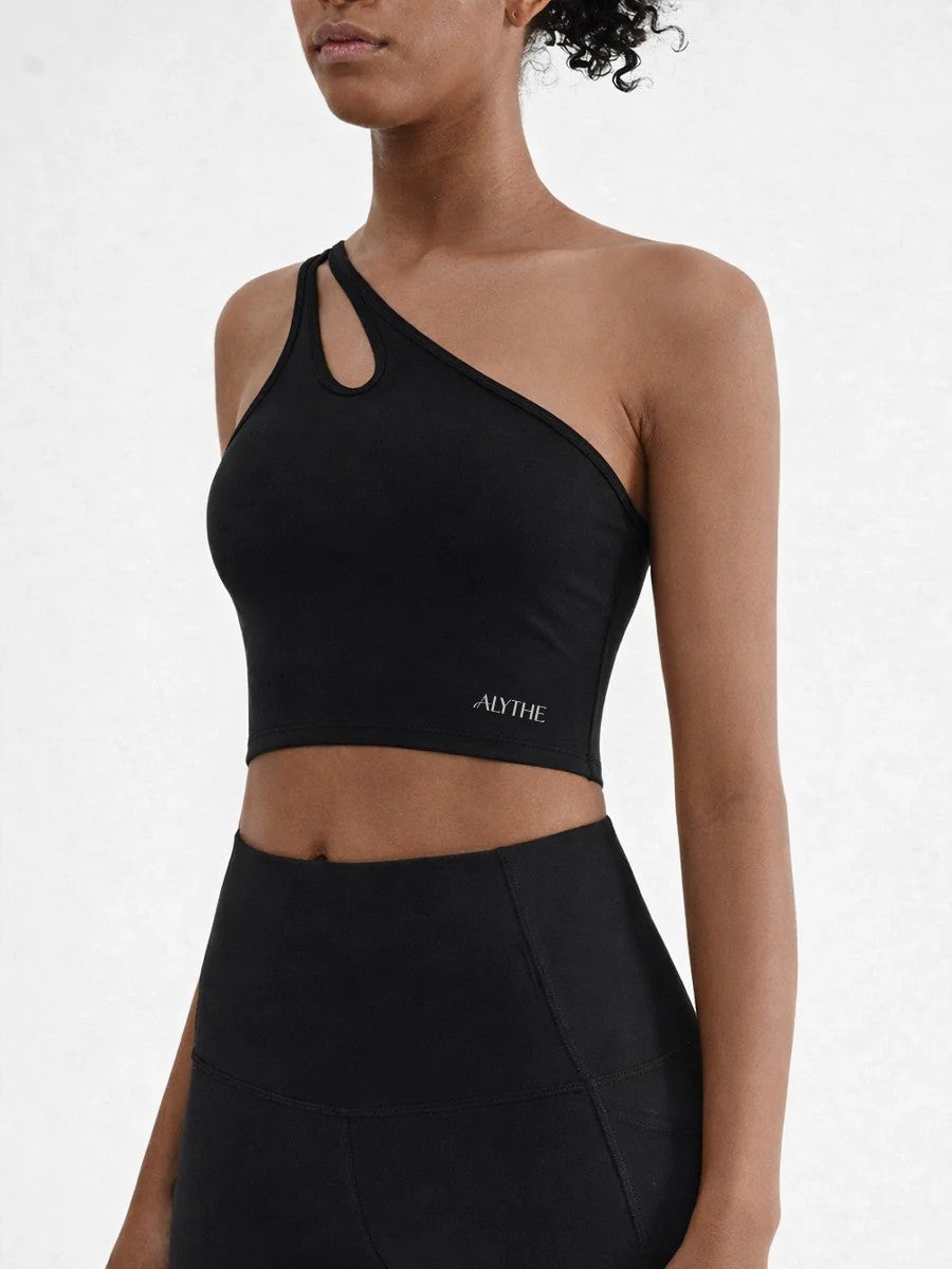 Asymmetrical One Shoulder Bra Top Black