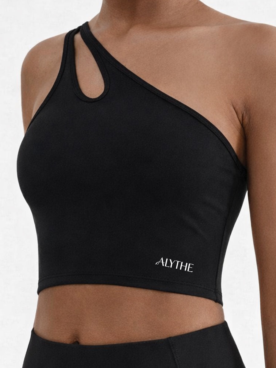 Asymmetrical One Shoulder Bra Top Black