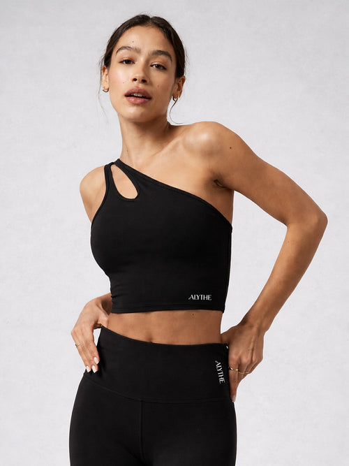 Asymmetrical One Shoulder Bra Top Black