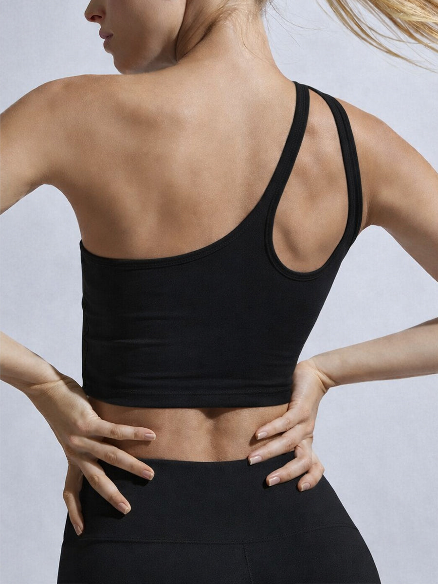 Asymmetrical One Shoulder Bra Top Black