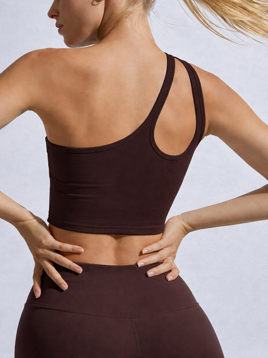 Asymmetrical One Shoulder Bra Top Brown