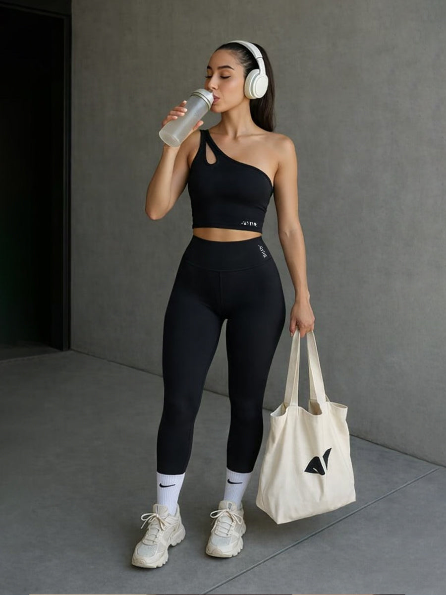 Asymmetrical One Shoulder Bra Top Black