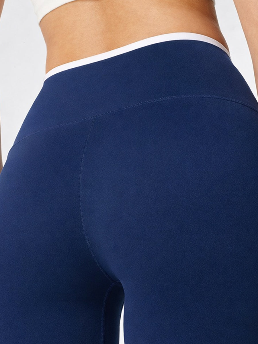 Crossover Waist Contrast Trim Leggings Blue